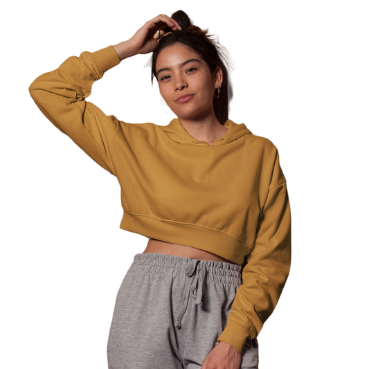 Women's Crop Hoodie - Mustard Yellow (Plain)