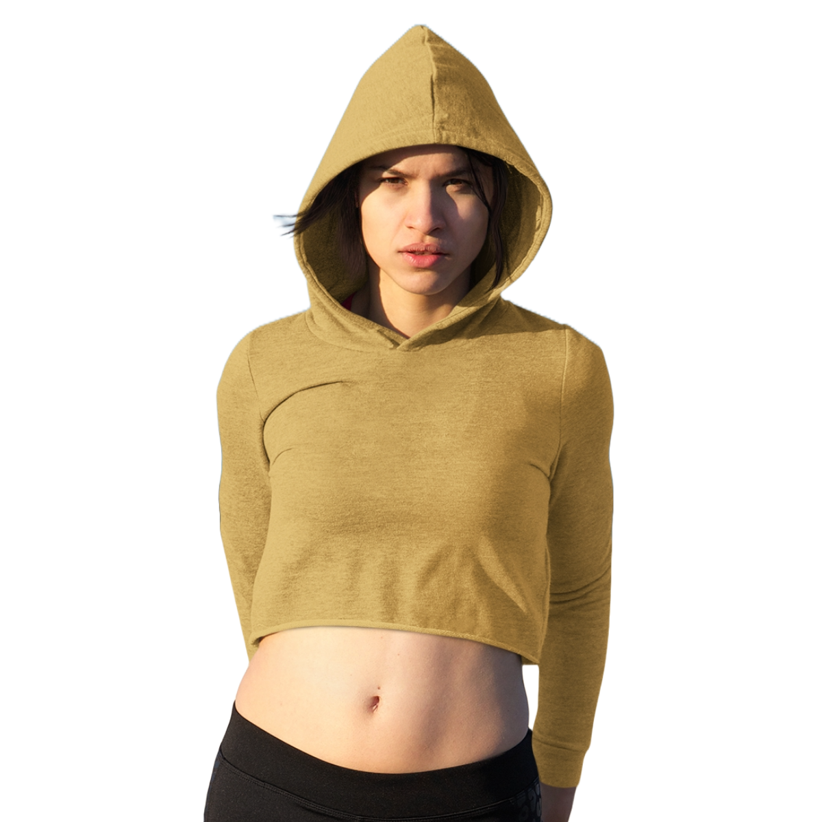 Women s Crop Hoodie Mustard Yellow Plain Classe Joan