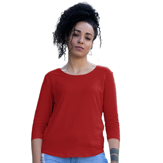 Women's 3/4 Sleeve T-shirt - Red (Plain)