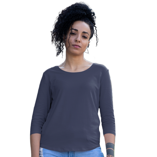 Women's 3/4 Sleeve T-shirt - Navy Blue (Plain)