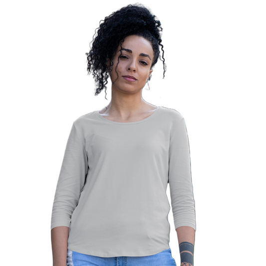 Women's 3/4 Sleeve T-shirt - Grey Melange (Plain)